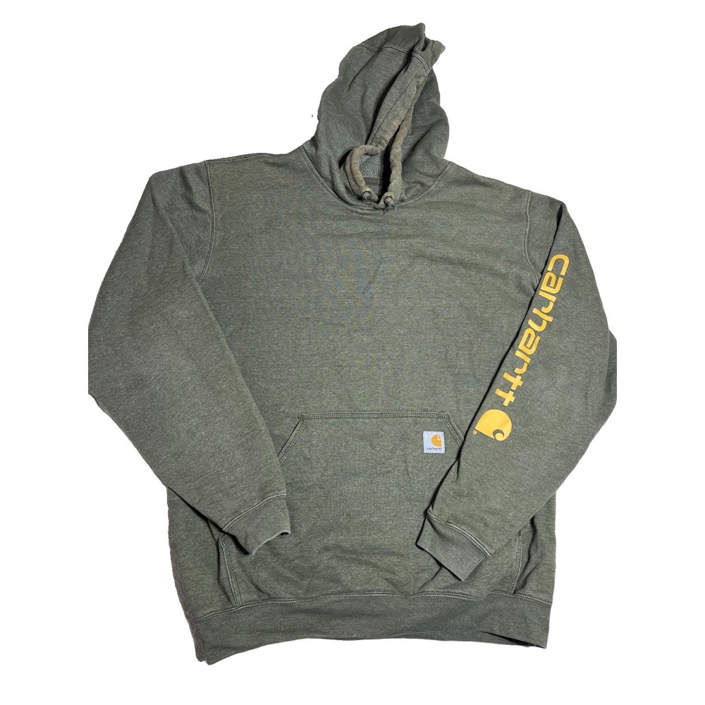 Carhartt Hoodie Mens L Tall Green Original Fit Fleece Spellout Pullover K288